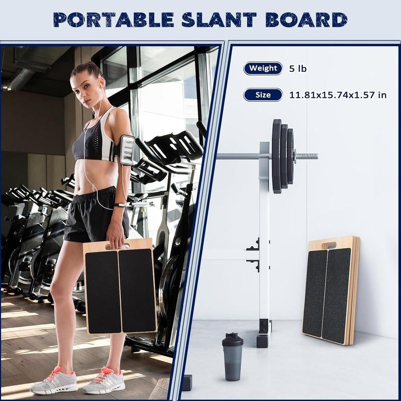 Slant Board for Calf Stretching, Adjustable Portable Wooden Incline Board for Calf Stretcher with Training Poster, 300 Lbs Weight Capacity Calf Stretch Wedge for Leg Exercise, Squat & Physical Therapy