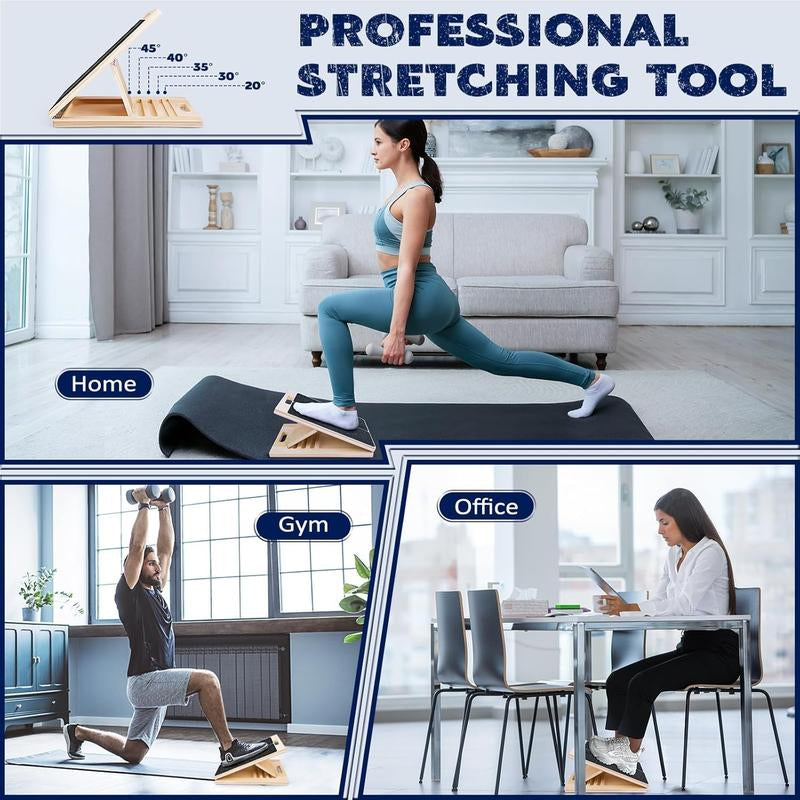 Slant Board for Calf Stretching, Adjustable Portable Wooden Incline Board for Calf Stretcher with Training Poster, 300 Lbs Weight Capacity Calf Stretch Wedge for Leg Exercise, Squat & Physical Therapy