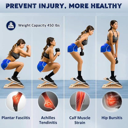 Slant Board for Calf Stretching, Adjustable Portable Wooden Incline Board for Calf Stretcher with Training Poster, 300 Lbs Weight Capacity Calf Stretch Wedge for Leg Exercise, Squat & Physical Therapy